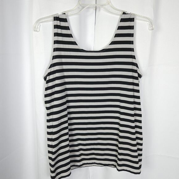 Chico's Sz 1 Womens 8 Black White Striped Sleeveless Nylon Stretch Tank Top - Picture 3 of 5